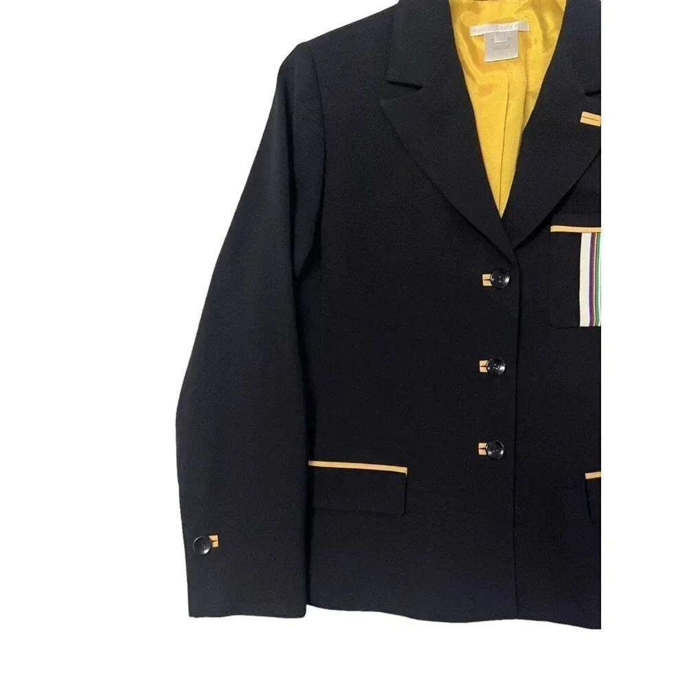 Austin Reed USA Womens 10 Petite Navy Wool Blazer Jacket Preppy Prep School Boy - Picture 3 of 16